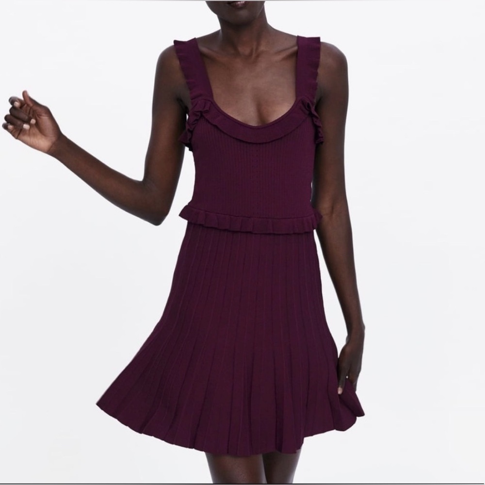 Zara Plum Ruffle Knit Mini Dress